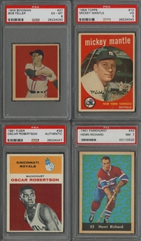 1949-1961 Misc. Brands Multi-Sports Hall of Famers PSA-Graded Collection (4 Different) Including Mantle